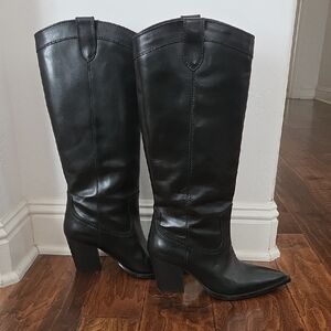 Mango Black Western Inspired Leather Boots. Size 41